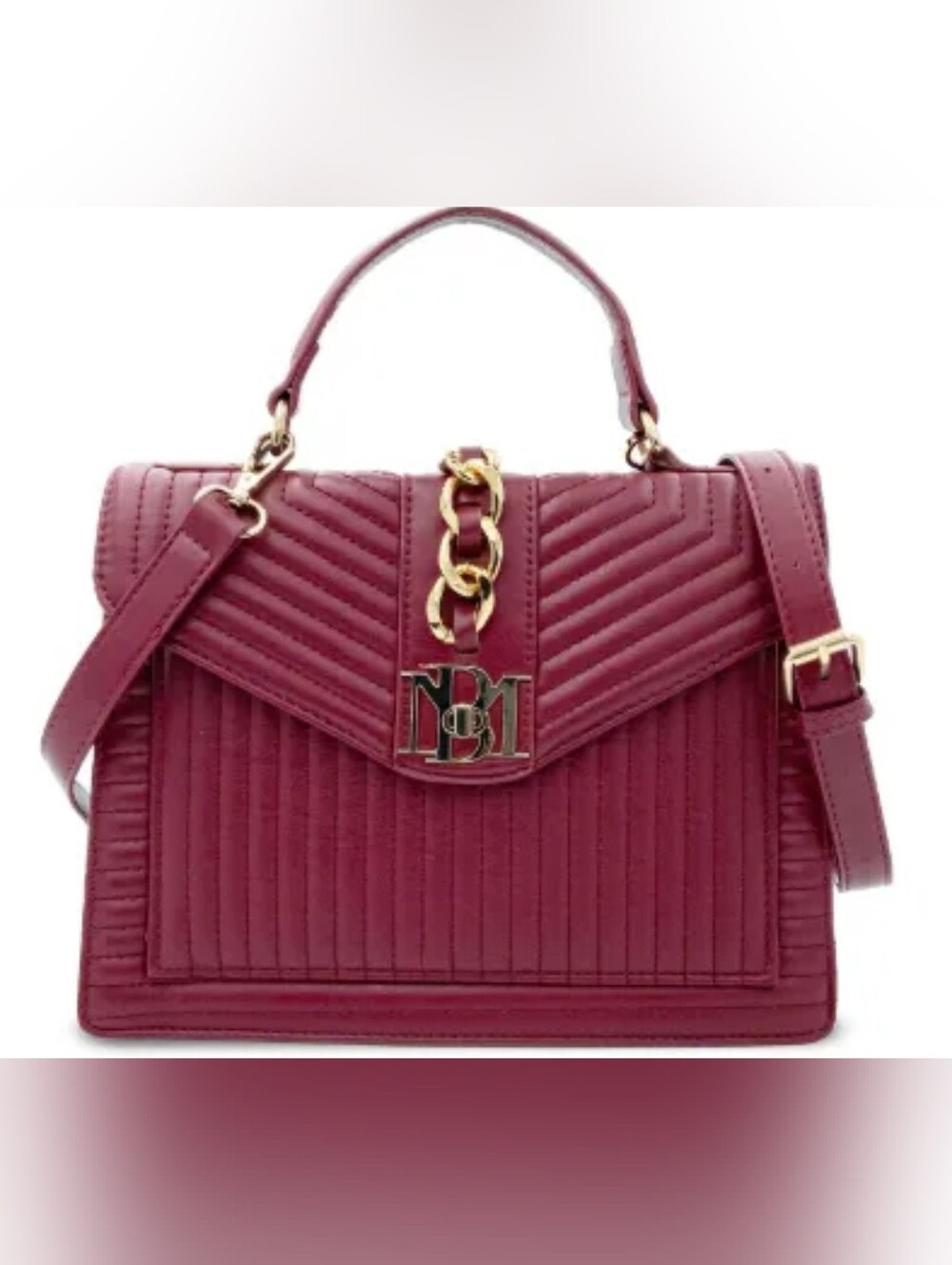 Badgley Mischka Quilted Burgundy Shoulder Bag with Gold Logo